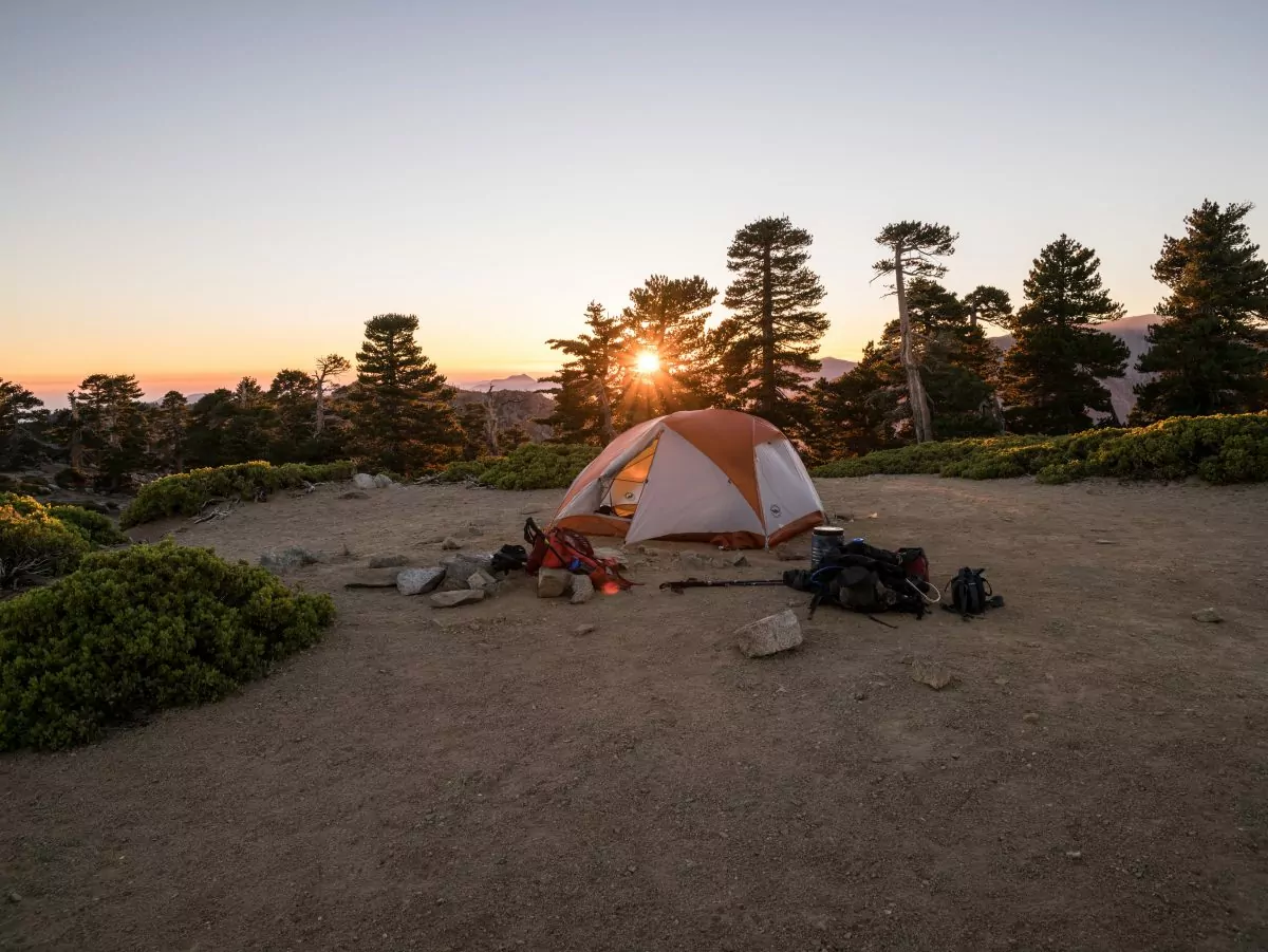 A backpacking campsite at sunset in Tennesee
