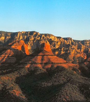 Red mountains in Arizona in golden light