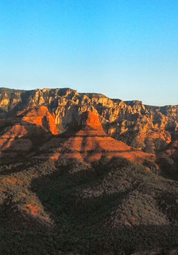 Red mountains in Arizona in golden light