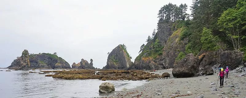 Backpackers by the coast