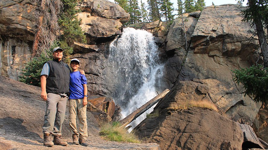 Wildland Trekking guests at Ouzel Falls, Rocky Mountain National Park