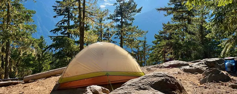 Tent overlooking mountain