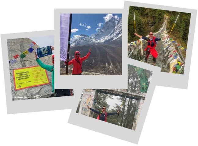 polaroid photos of hikers in Nepal