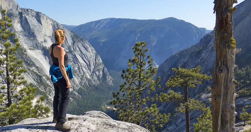 Hiker looking at mountain view