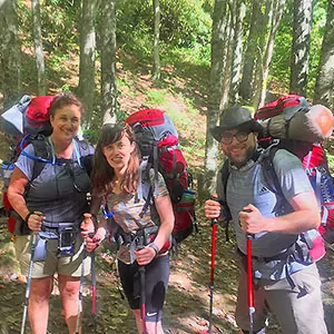 Backpackers pose for a photo opportunity on a guided trip in the Great Smoky Mountain National Park