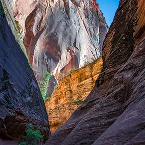 Sunlight in a slot canyon on sandstone in Zion National Park