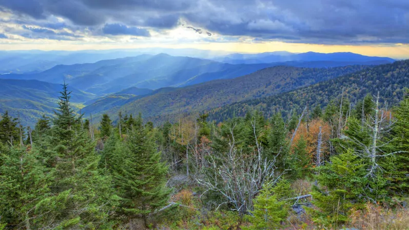 Sunset and storm clouds over Great Smoky Mountains National Park