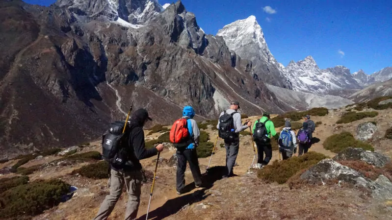 Hikers on the Everest Base Camp Trek in Nepal