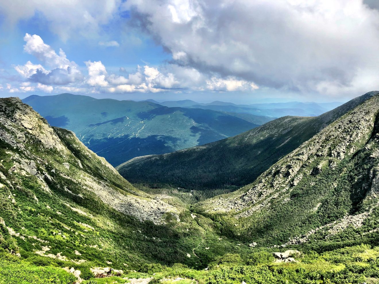 Looking down Tuckerman's Ravine in the White Mountains in New Hampshire