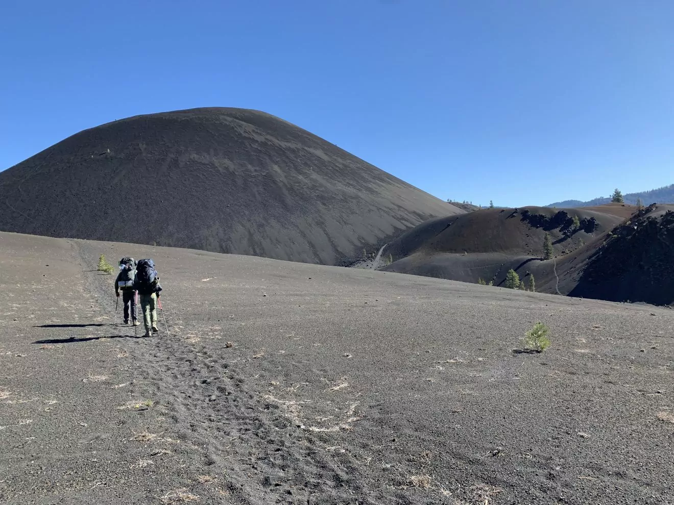 about to climb the cindercone in Lassen Volcanic National Park, beginner backpacking trip