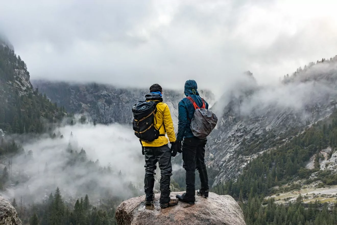 hiking in the rain in yosemite