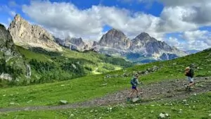 Wildland Trekking guests hiking through the Dolomites in Italy