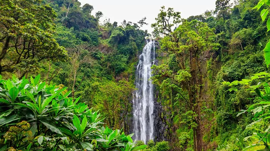 View of Materuni waterfall on the foot of the Kilimanjaro mountain in Tanzania