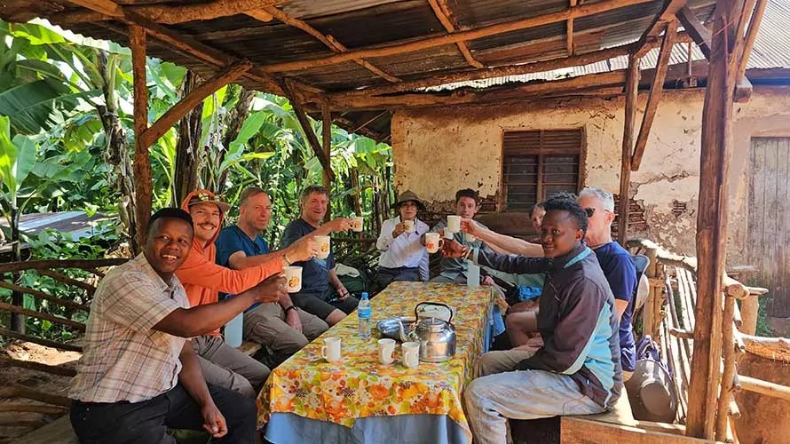 Wildland Trekking guests toasting before ascent of Kilimanjaro