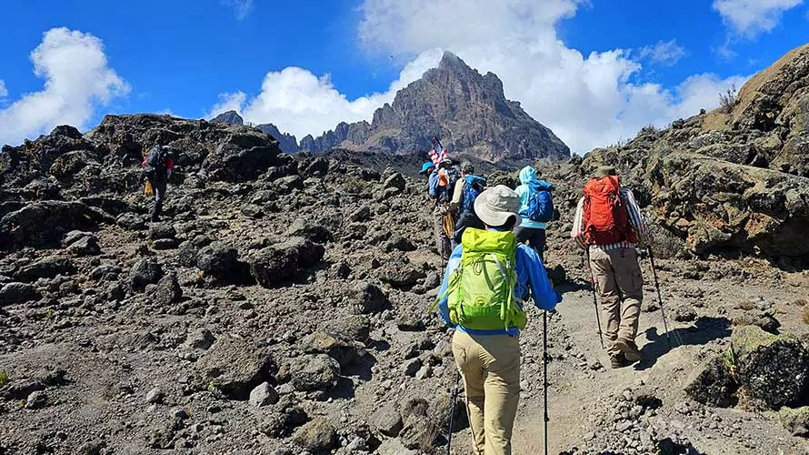 Hikers ascending Kilimanjaro, Tanzania