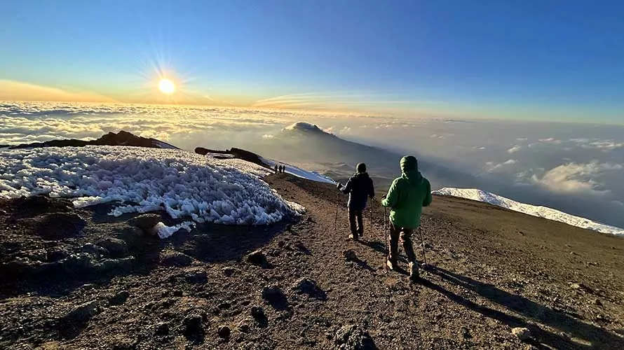 Hikers on the descent from Kilimanjaro