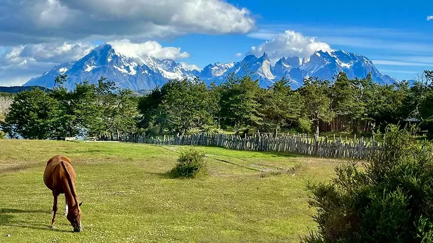 View from Hotel Serrano of the Torres del Paine Massif, Chile