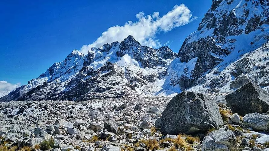 Snow mountain with rocks in salkantay trail