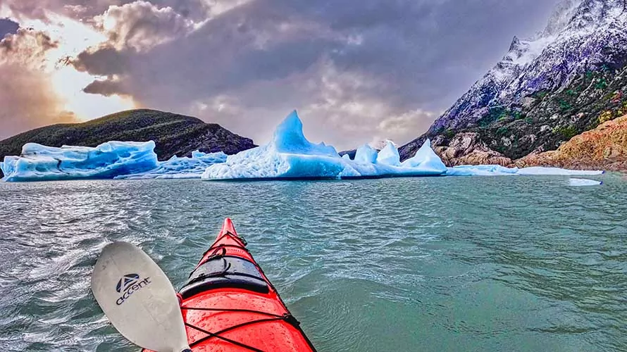 Kayaker in Torres del Paine National Park in Chile