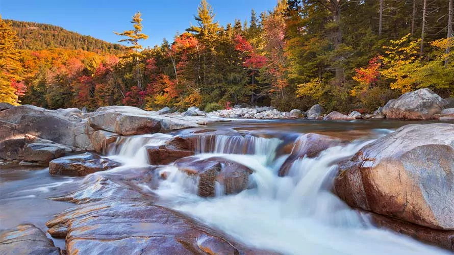 Cascading creek and changing leaves in the White Mountains of New Hampshire