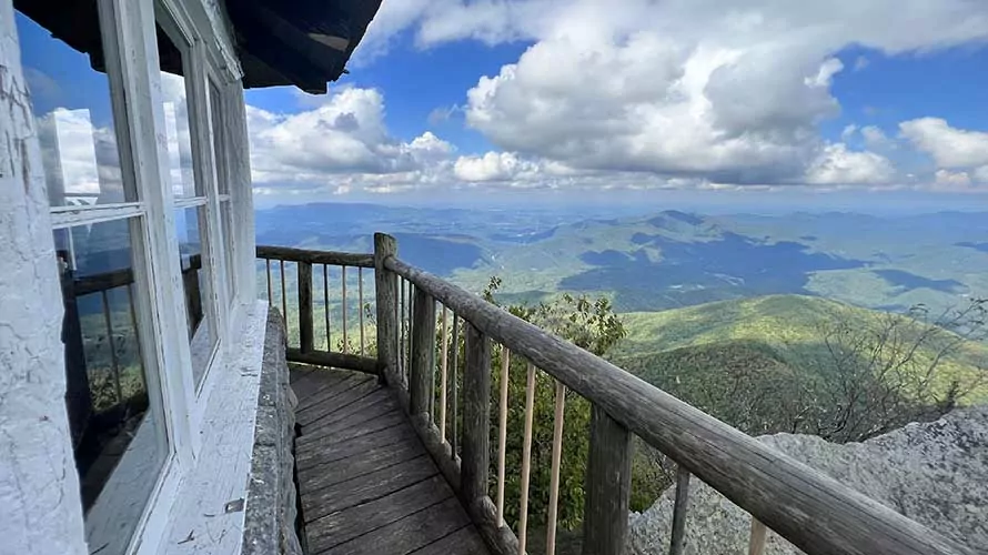 Handrail and balcony of Mt. Cammerer Fire Tower in North Carolina