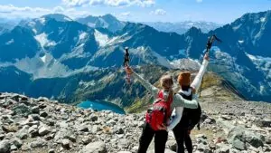 Two women backpackers near Sahale Glacier in North Cascades National Park