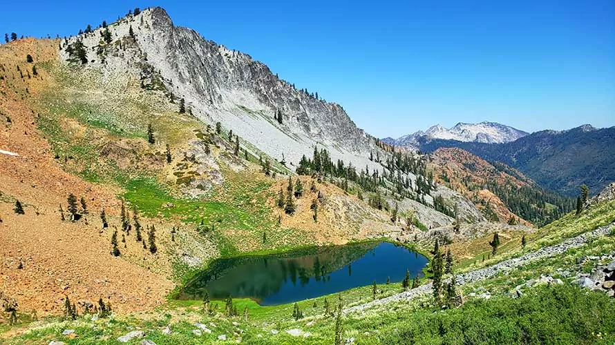 Alpine lake and ridgeline in the Trinity Alps, California