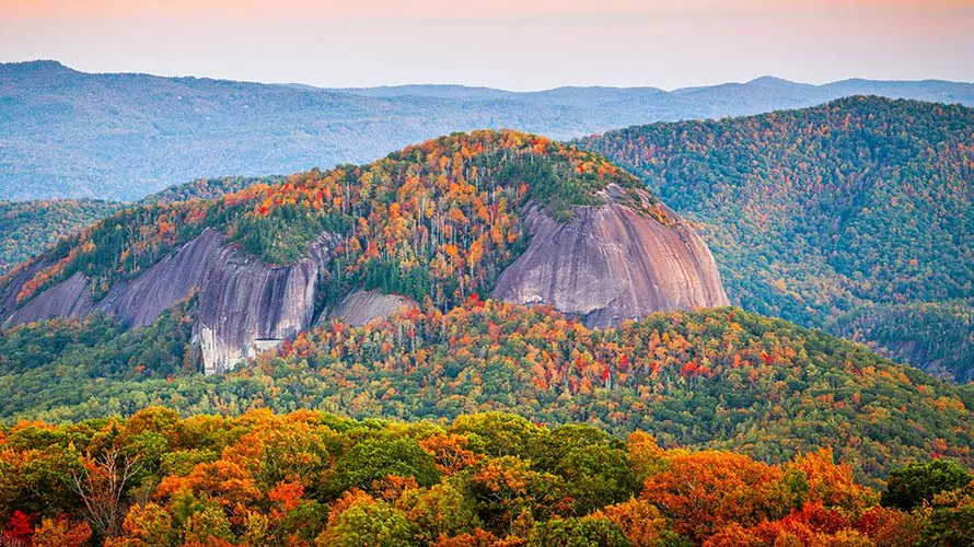 Pisgah National Forest, North Carolina, USA at Looking Glass Rock during autumn season in the morning.