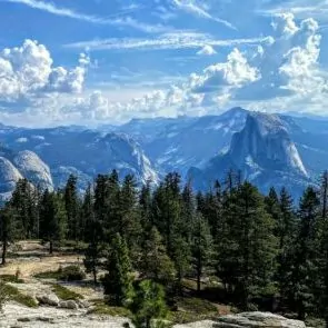 half dome Yosemite July summer trail trees rocks national park cloud's rest