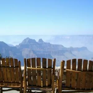 grand Canyon in August North Rim rocking chairs overlook vista