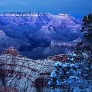 grand canyon winter snow twilight hike 