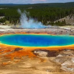 grand prismatic spring Yellowstone in August hot spring thermal vent