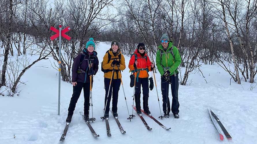 Four skiers on Wildland Trekking's Arctic Circle Ski Tour in Sweden