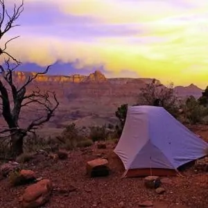 Grand Canyon in July backpacking ten sunset tree desert