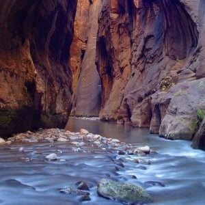 Backpacking in Zion in August Narrows river water canyon