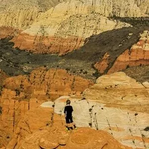 Zion in November snow canyon hiker red rock