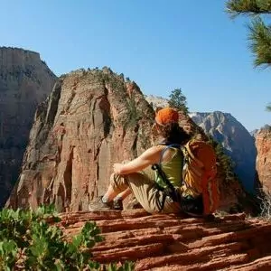 Zion in May backpacking overlook hiker woman