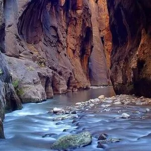 Slot canyons rivers hiking Zion National Park sandstone