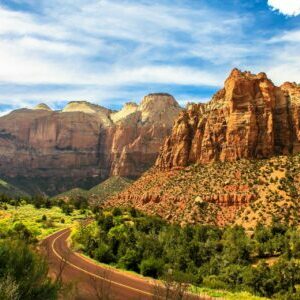 Zion in September things to see road curve canyon rock red cliff