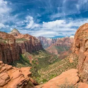 Zion in November overlook watchman canyon cliffs trees