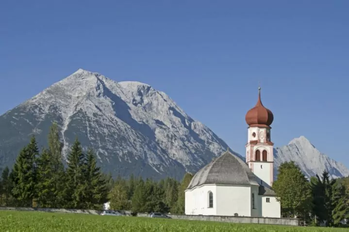The church, the landmark of the scenic Tyrolean village of Leutasch