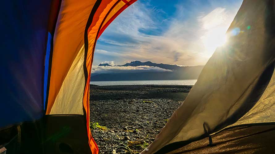 Tent on shores of Kachemak Bay, Alaska
