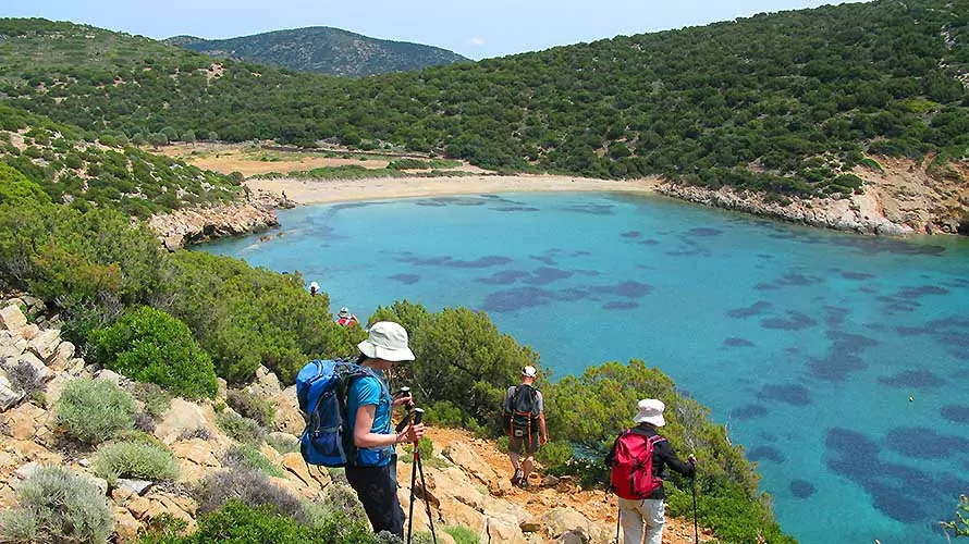 Wildland Trekking Hikers on Sifnos Path to the village of Kastro in Greece