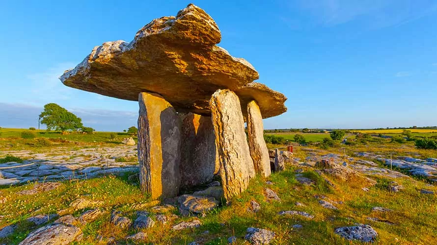 Poulnabrone dolmen is a portal tomb, located in the Burren, County Clare, Ireland.