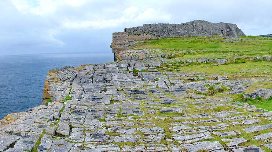Panoramic of Dún Aonghasa the largest prehistoric stone fort on Inishmore, County Galway, Ireland.