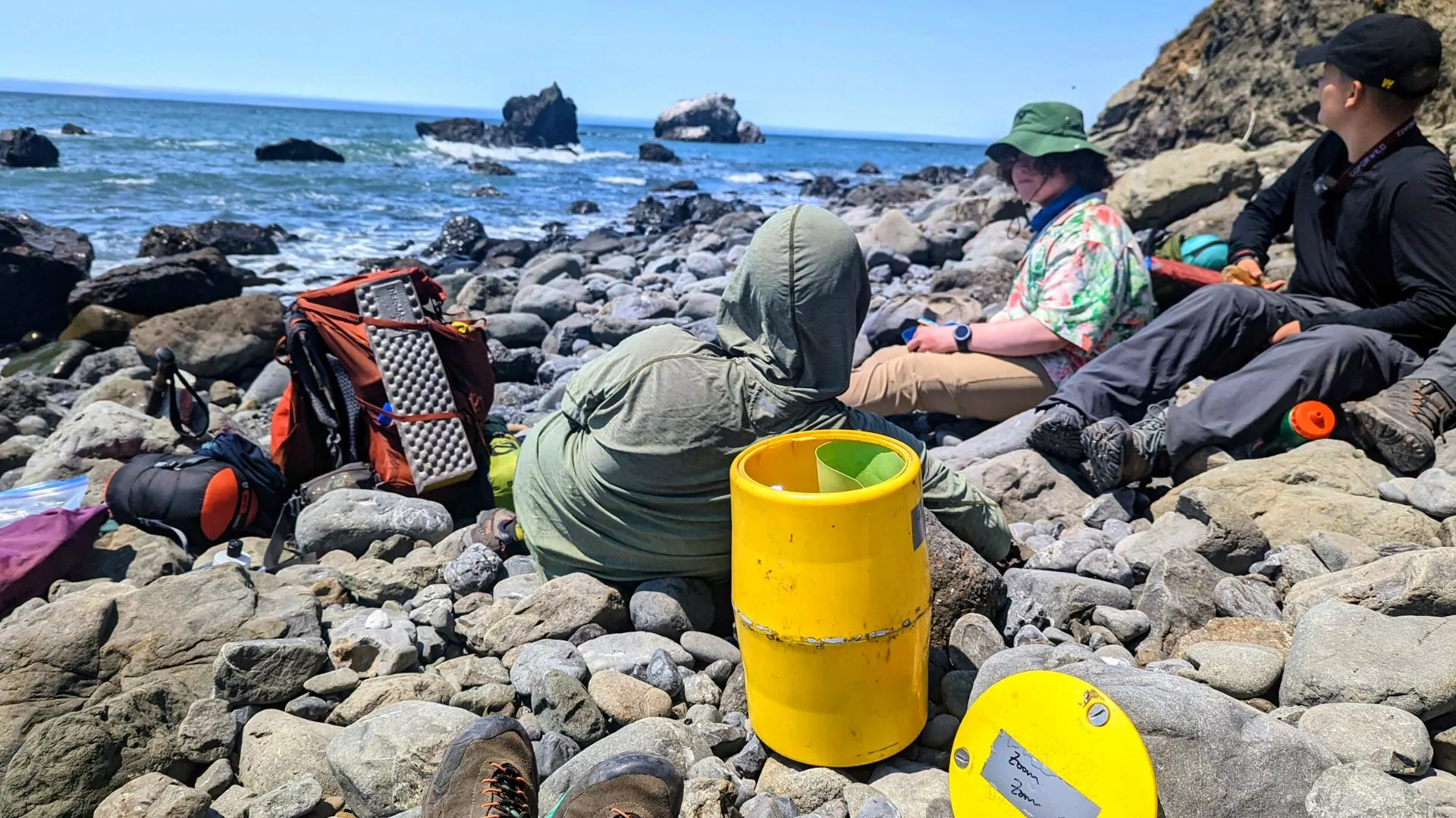 A bear can is pictured on a backpack trip of the Lost Coast in California