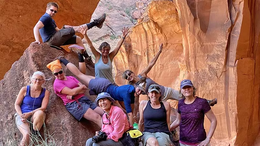 Wildland Trekking guests celebrating in Utah's gorgeous canyon country