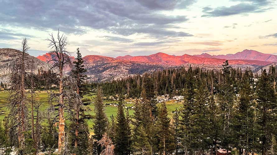 Sunset over Sunrise Lakes in Yosemite National Park