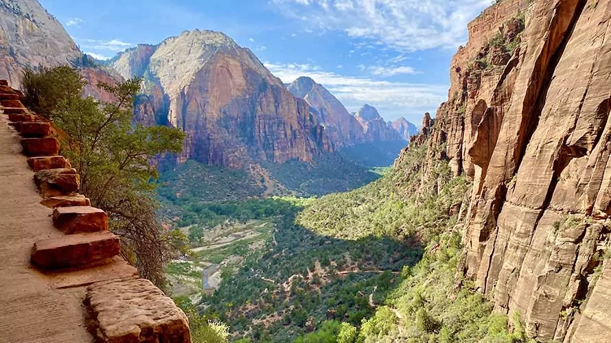 Looking out at Zion Canyon from the Angels Landing Trail in Utah