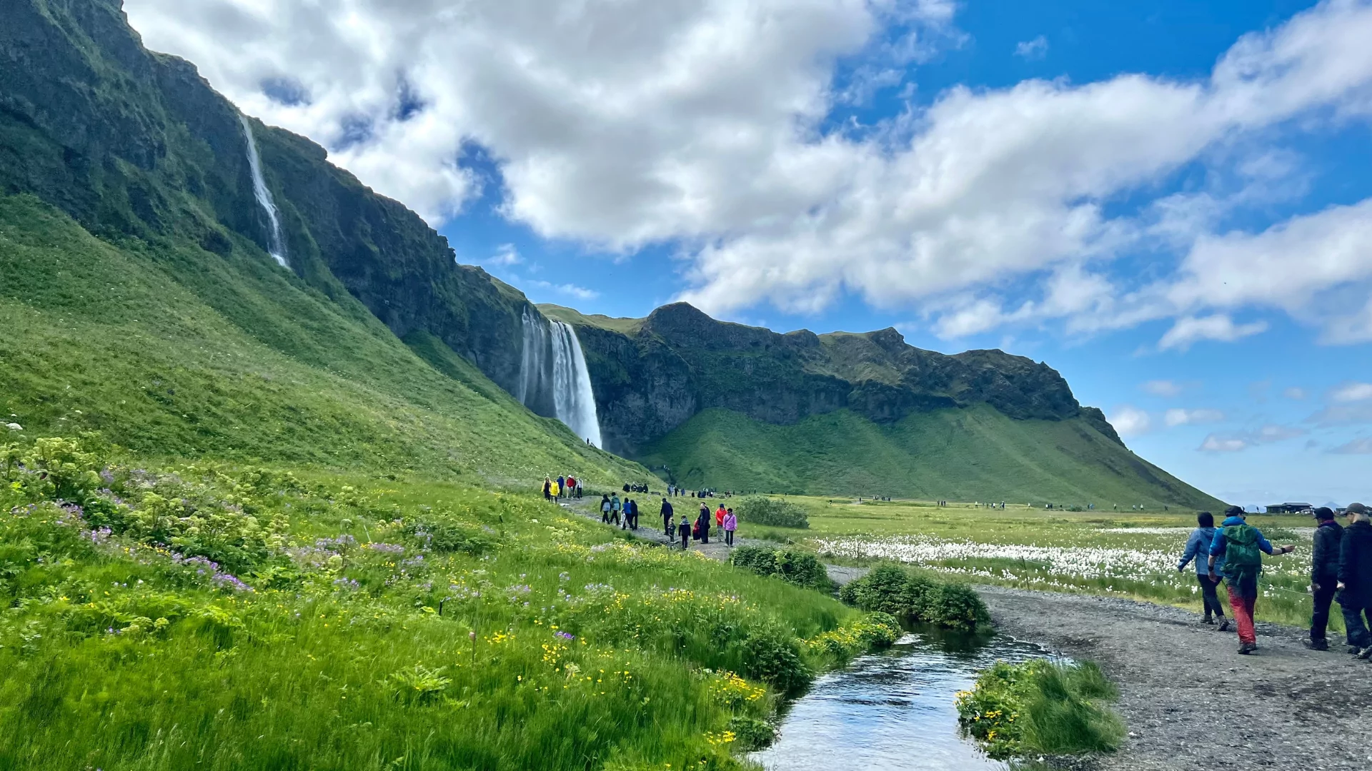 Iceland waterfall hiking trail